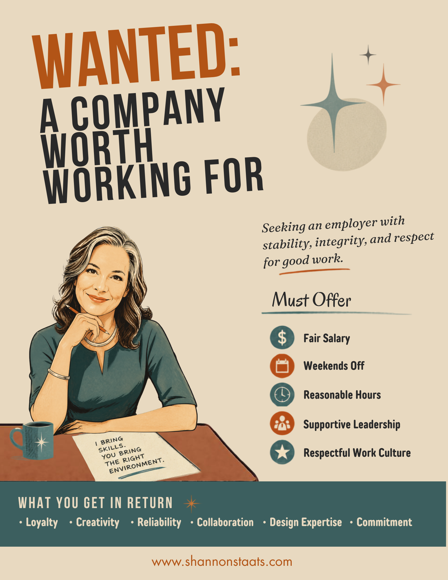 WANTED: A Company Worth Working For conceptual recruitment poster designed by Shannon Staats