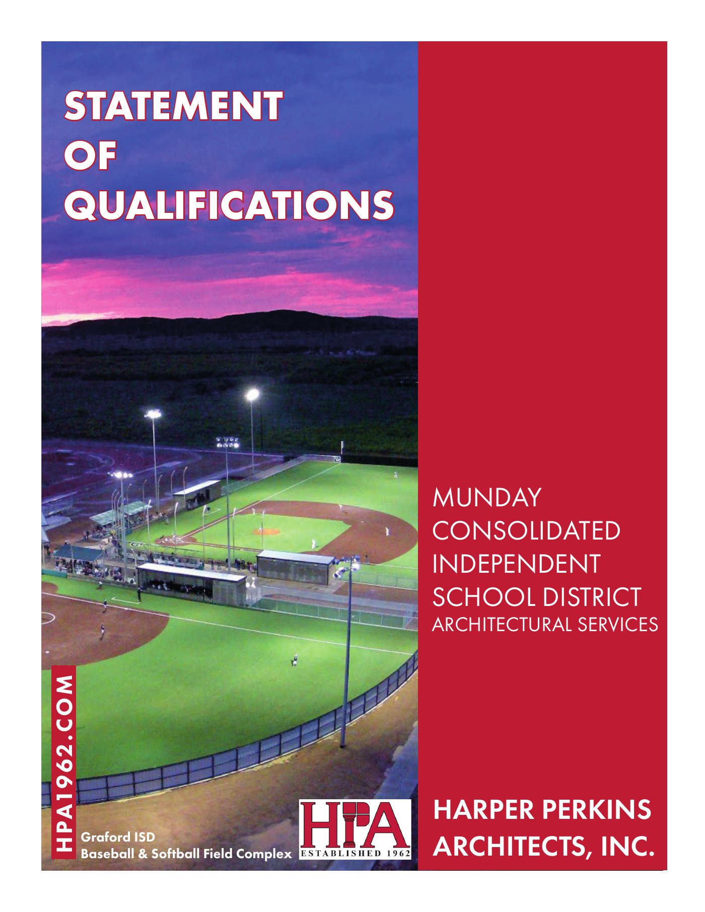 Cover of the Munday CISD Statement of Qualifications designed by Shannon Staats for HPA
