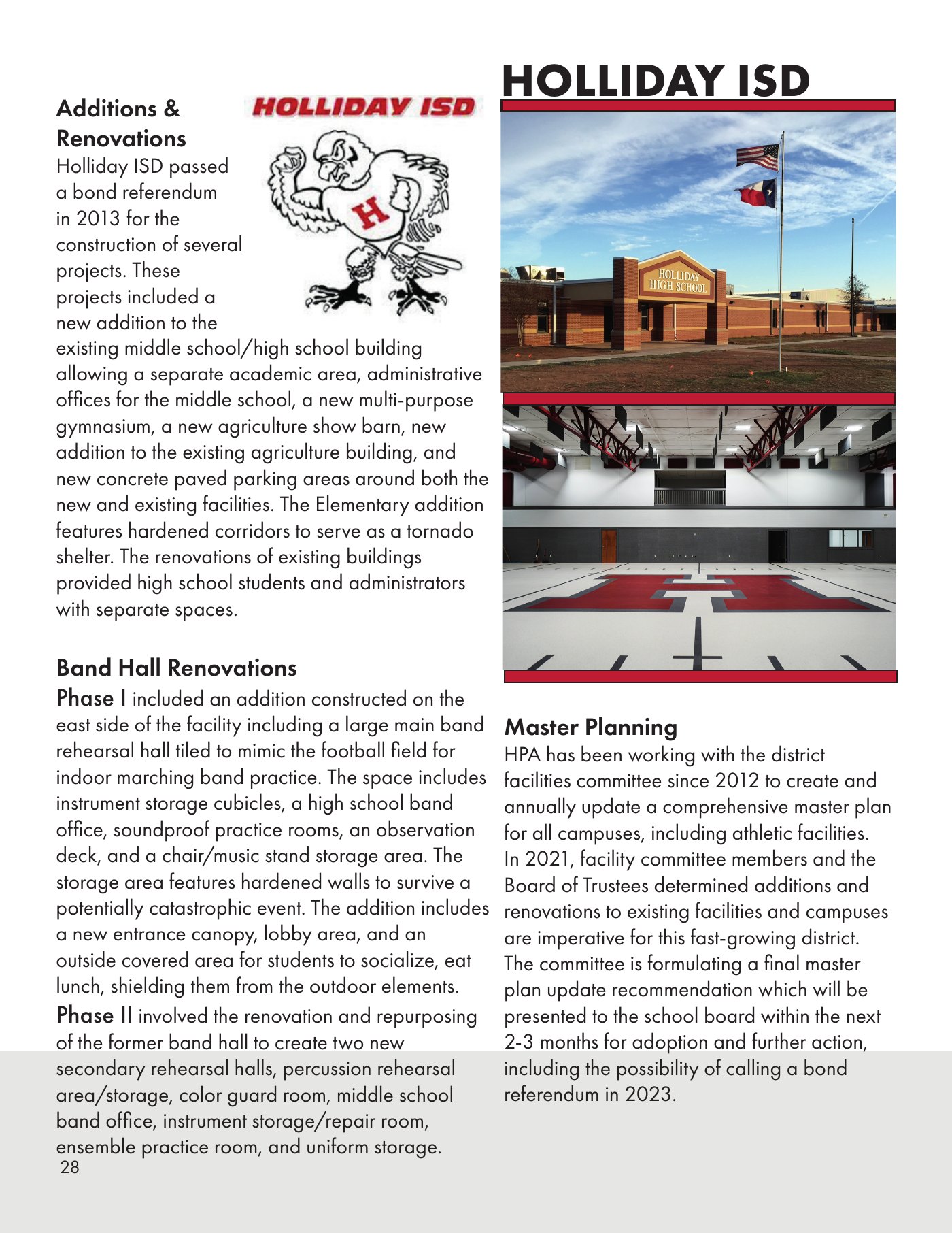 Holliday ISD project experience page with renovation photography and descriptive text