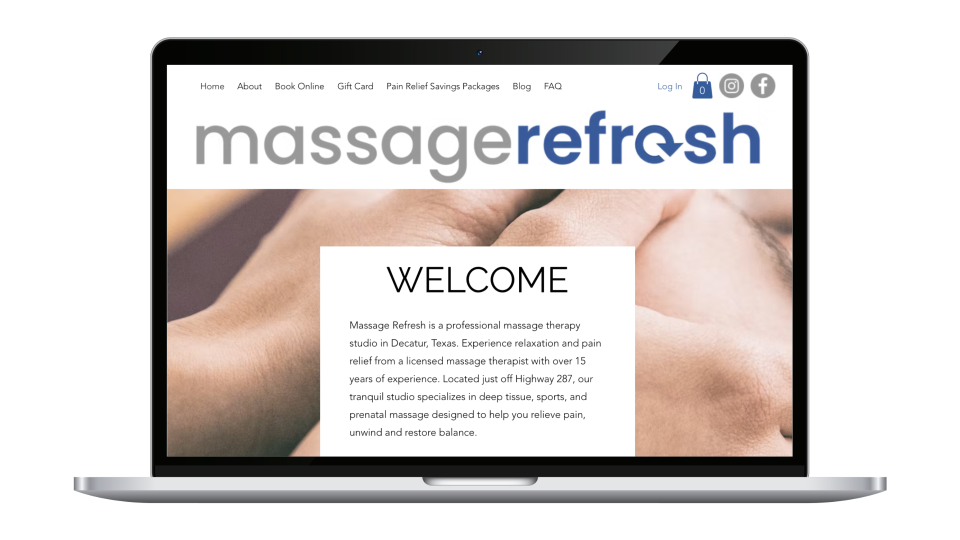 Massage Refresh website landing page designed by Shannon Staats
